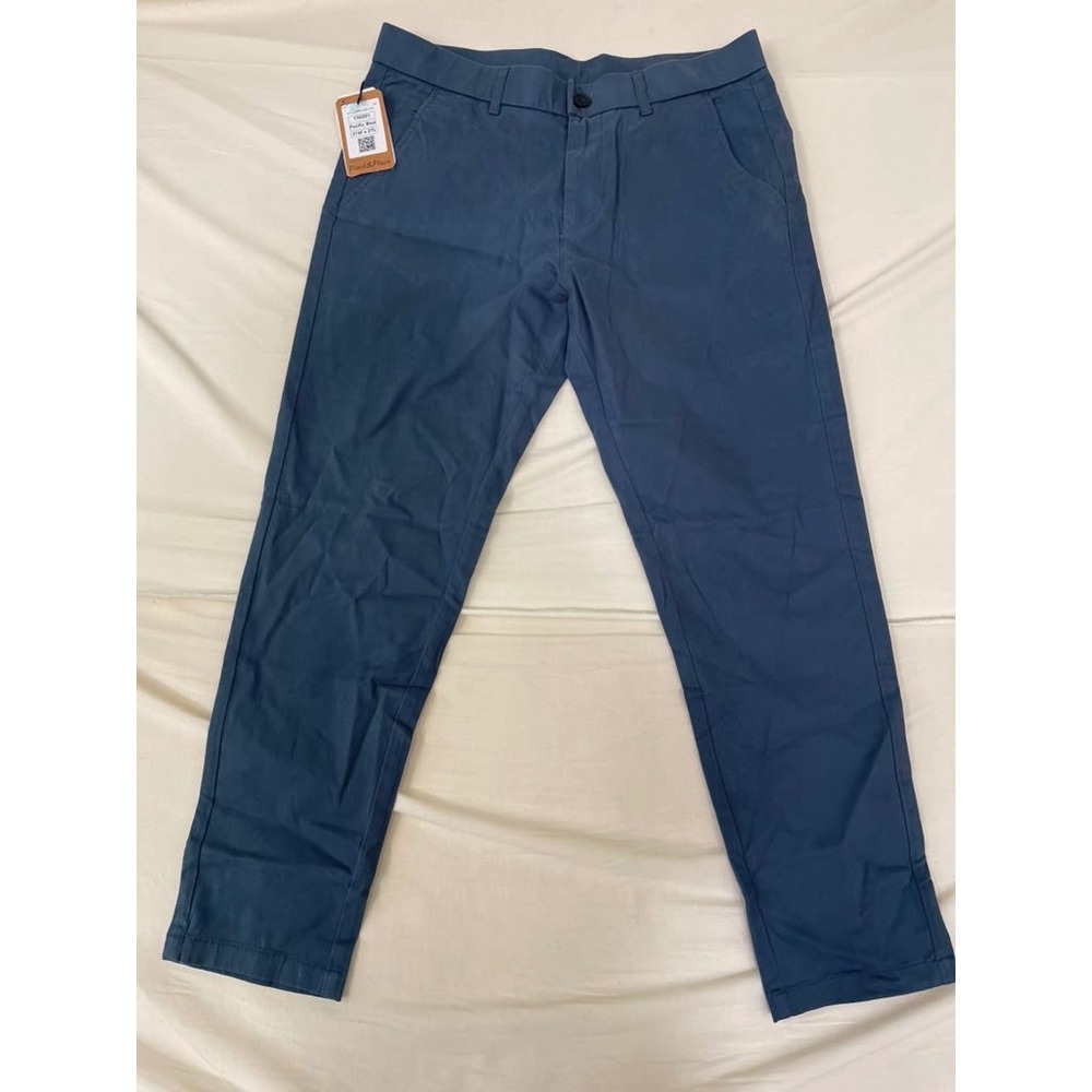 Plaid&Plain Mens Chino Pants Pacific Blue Slim Straight 130201 31x27 NEW